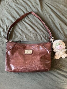 Jaclyn Smith Croc-Embossed Brown Shoulder Bag with Plaque